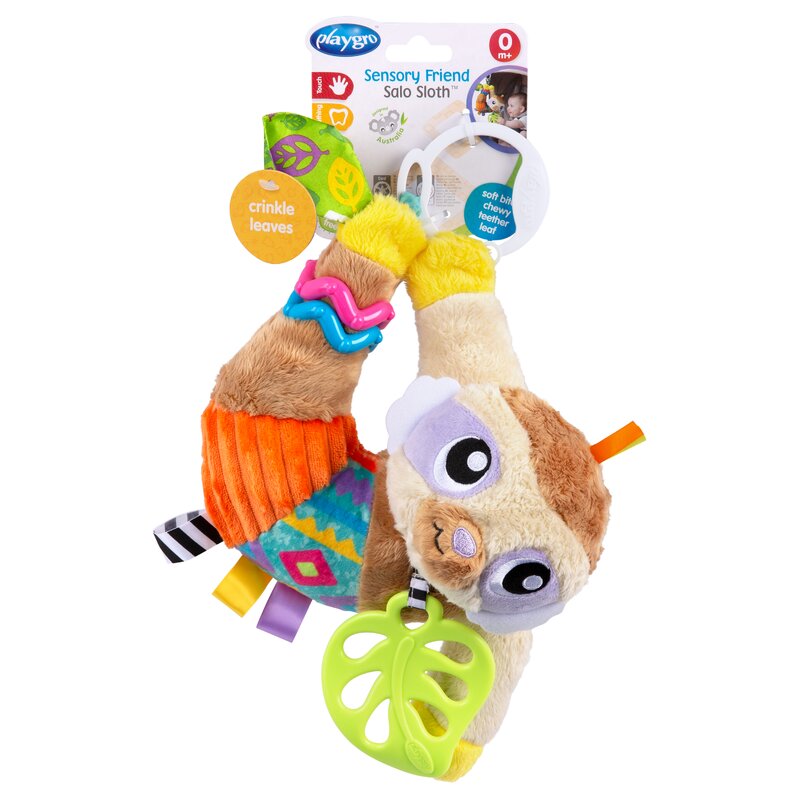 Jucarie carucior sau scaun auto Playgro cu inele pentru dentitie Sensory Friend Salo Sloth - 1