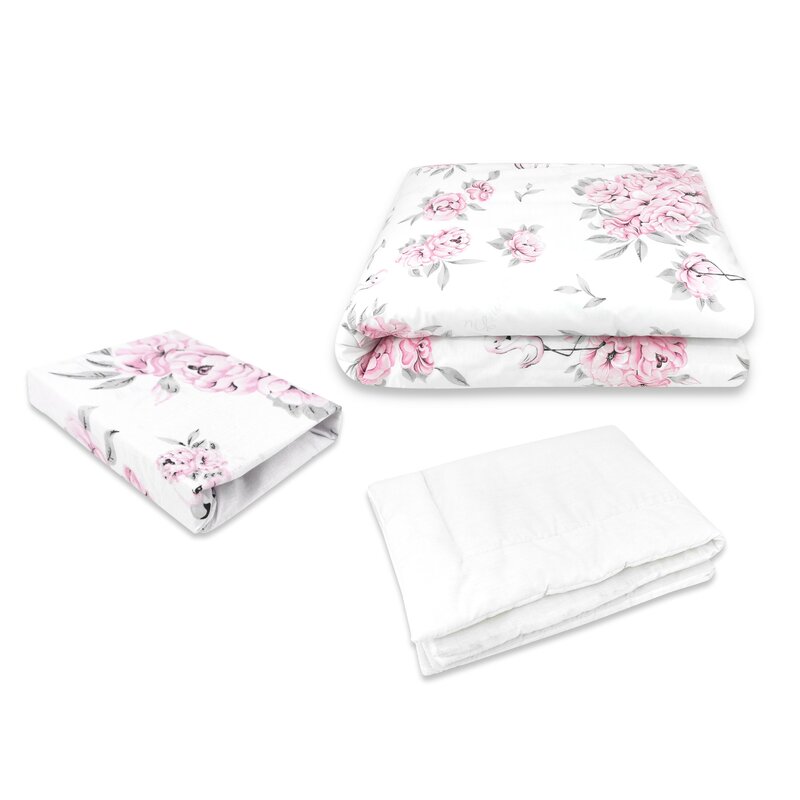 Lenjerie patut cu 3 piese MimiNu 120x60 cm Peonie Pink - 2