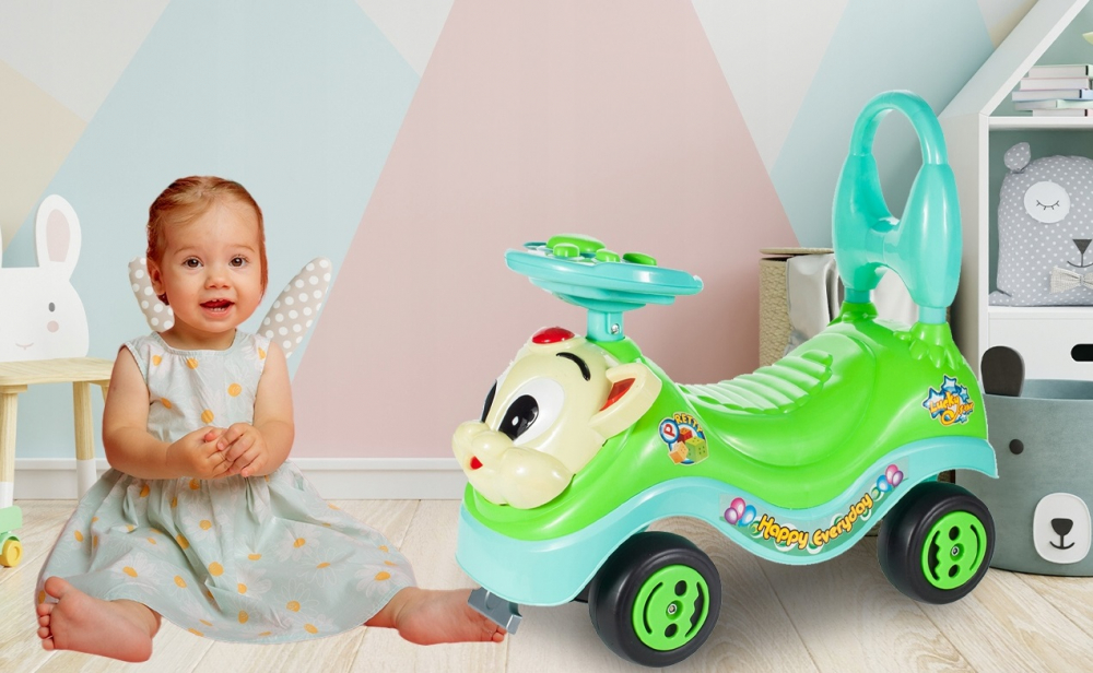 Masinuta fara pedale Ride-on Malplay Kitty Green cu spatar inalt, volan cu claxon, sistem antirasturnare de la 18 luni pana la 27 kg - 4 | YEO