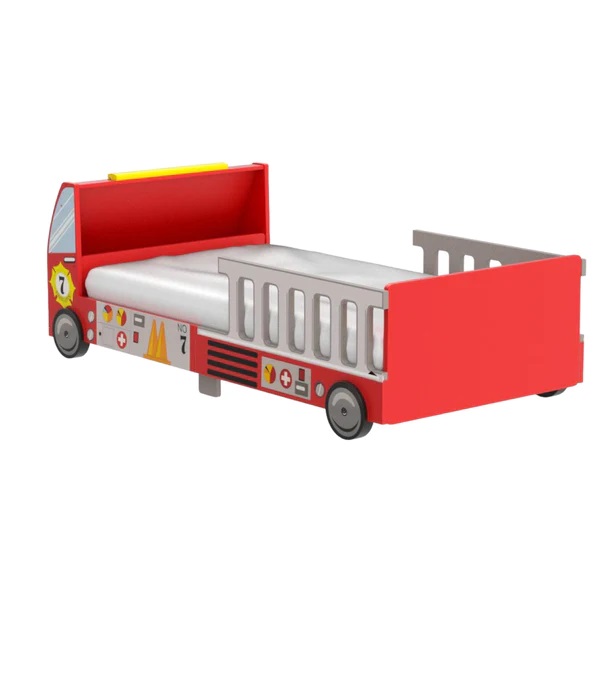 Pat pentru copii din lemn Ginger Home camion de pompieri cu protectii laterale - 1