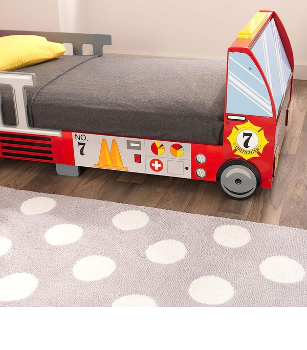 Pat pentru copii din lemn Ginger Home camion de pompieri cu protectii laterale - 4