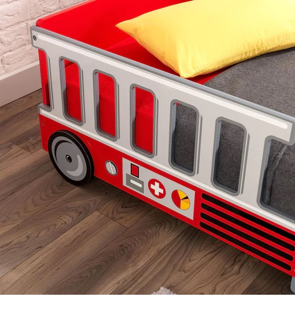 Pat pentru copii din lemn Ginger Home camion de pompieri cu protectii laterale - 5