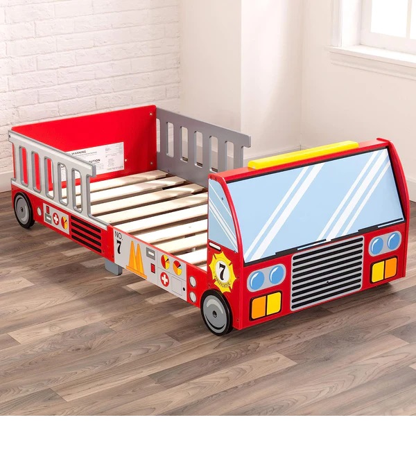 Pat pentru copii din lemn Ginger Home camion de pompieri cu protectii laterale - 6