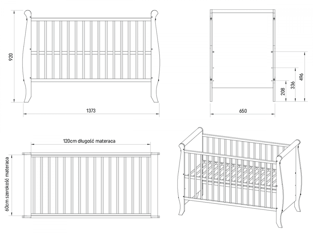 Patut din lemn 120x60 cm Nichiduta Misha Standard Alb - 6