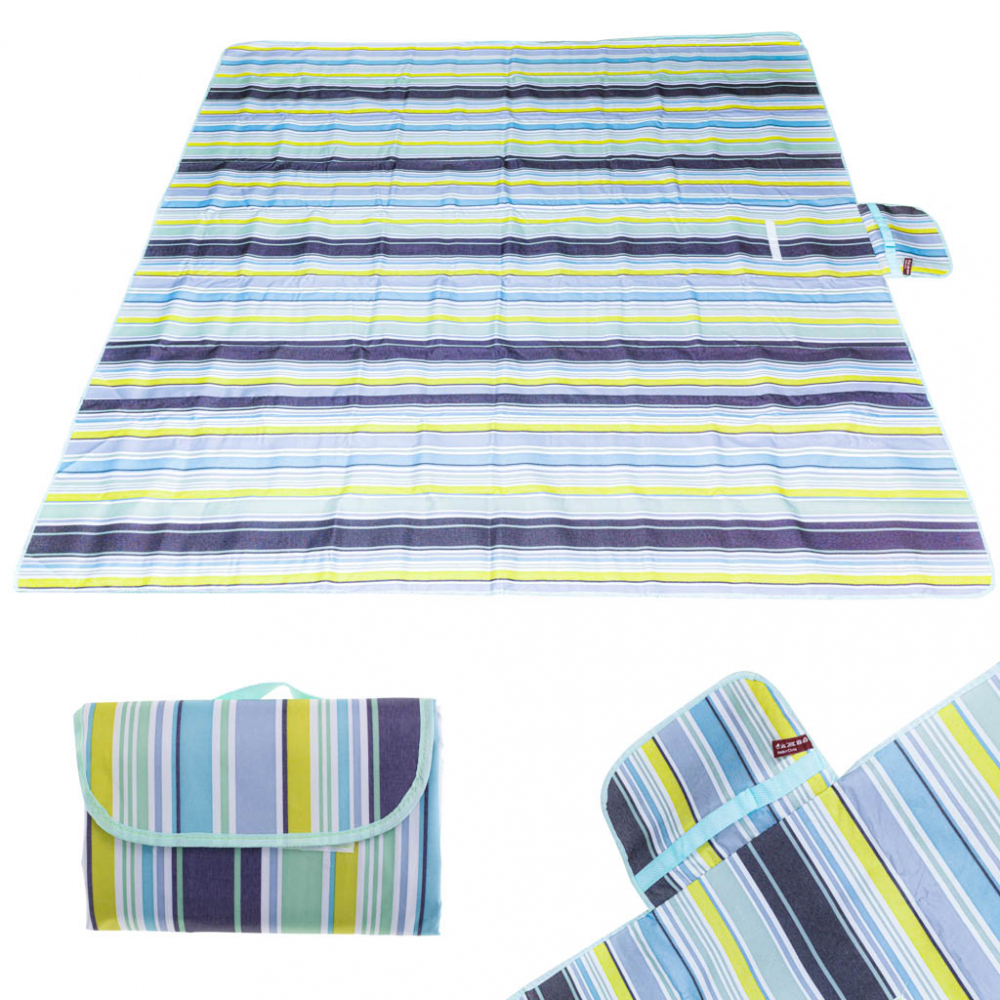 Saltea impermeabila de plaja sau picnic 200 x 200 cm Blue Strips - 2 | YEO