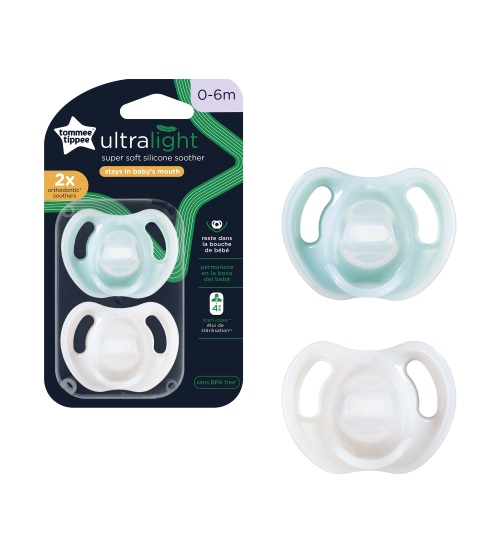 Suzeta ortodontica Tommee Tippee ultra light 0-6 luni albturcoaz 2 buc