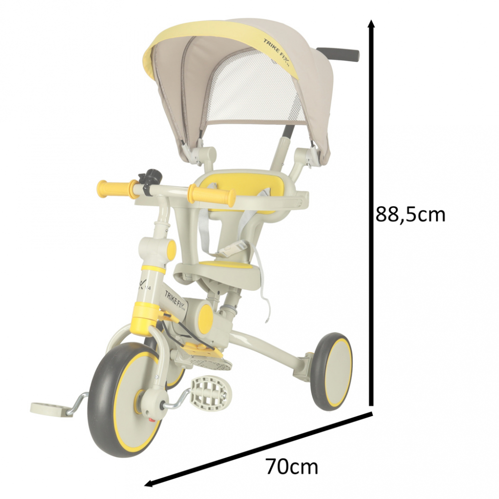 Poze Tricicleta pentru copii Ikonka Trike Fix V4 GriGalben ultrapliabila, cu copertina , scaun reversibil, maner cu control al directiei, roti din spuma Eva si parasolar cu protectie UV nichiduta.ro 