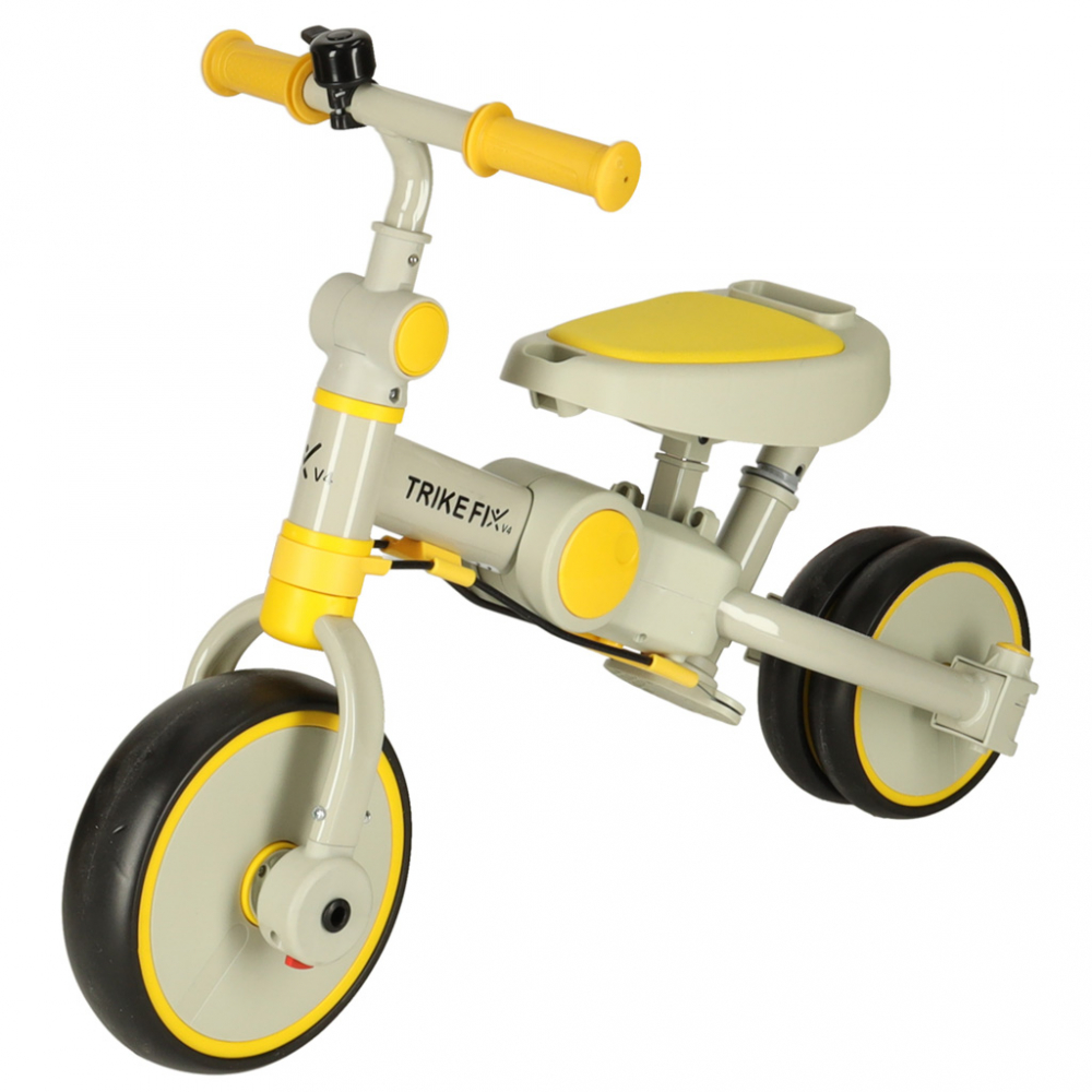 Poze Tricicleta pentru copii Ikonka Trike Fix V4 GriGalben ultrapliabila, cu copertina , scaun reversibil, maner cu control al directiei, roti din spuma Eva si parasolar cu protectie UV nichiduta.ro 