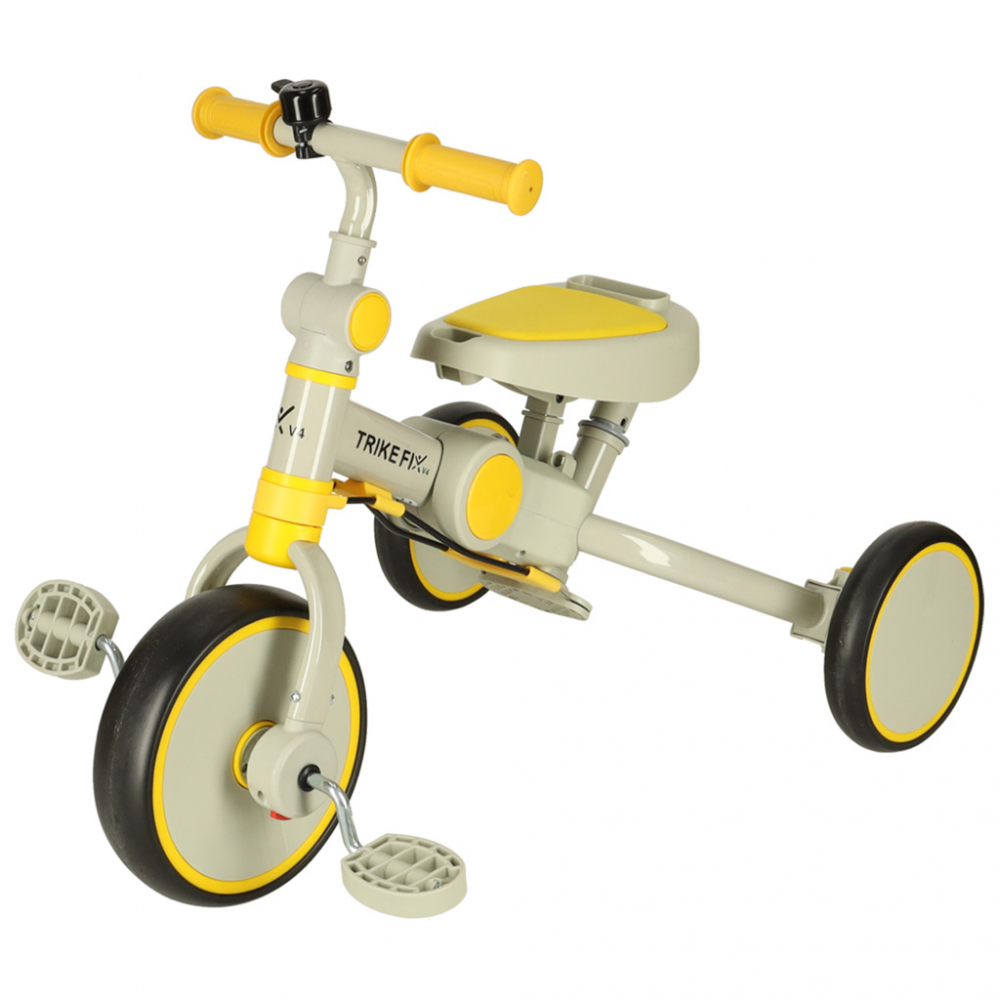 Poze Tricicleta pentru copii Ikonka Trike Fix V4 GriGalben ultrapliabila, cu copertina , scaun reversibil, maner cu control al directiei, roti din spuma Eva si parasolar cu protectie UV nichiduta.ro 