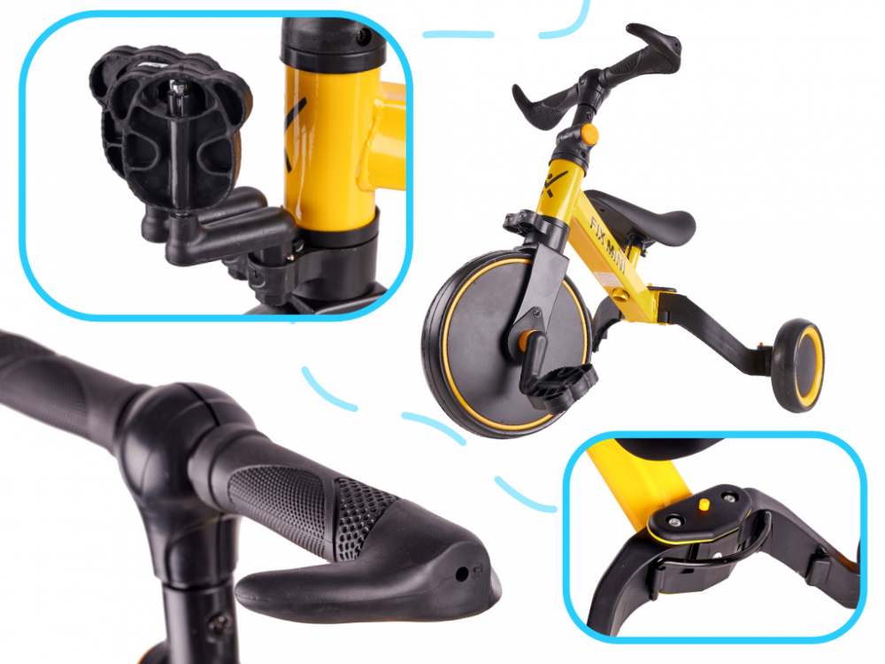 Tricicleta cu pedale 3 in 1 Trike Fix Yellow cu ghidon si sa reglabile, cadru din otel, roti din spuma pentru copii cu varsta cuprinsa intre 1,5 si 4 ani si 30kg