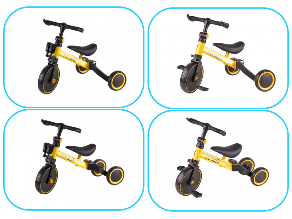 Tricicleta pentru copii Ikonka Trike Fix Yellow cu pedale, 3 in 1, ghidon si sa reglabile, cadru din otel, roti din spuma pentru copii cu varsta cuprinsa intre 1,5 si 4 ani si 30kg - 2 | YEO