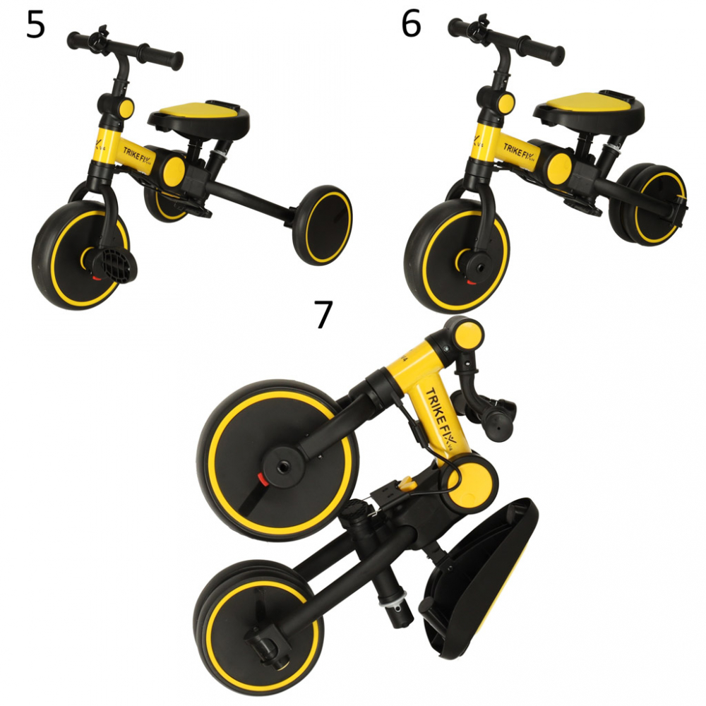 Tricicleta pentru copiii Ikonka Trike Fix V4 NegruGalben ultrapliabila, cu copertina, scaun reversibil, maner cu control al directiei, roti din spuma Eva si parasolar cu protectie UV - 1 | YEO