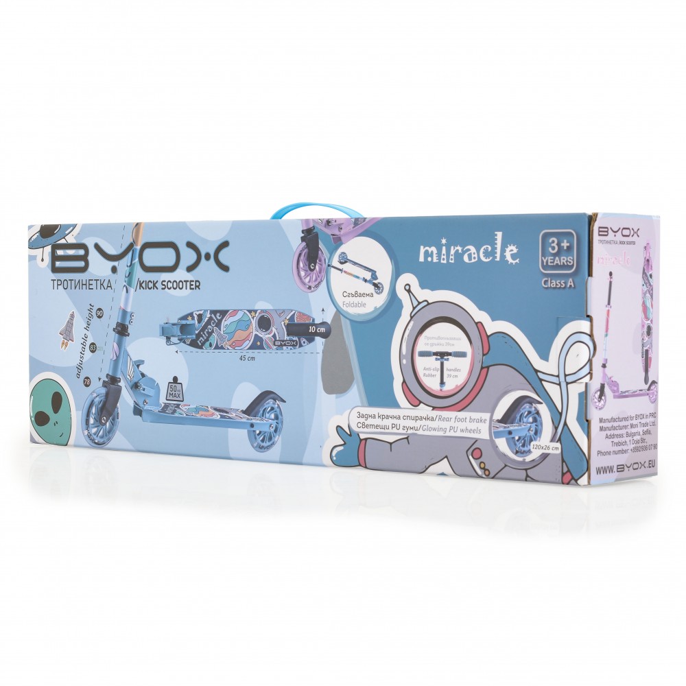 Trotineta din aluminiu Byox Miracle Blue pliabila, inaltime reglabila, roti Led, sonerie, greutate admisa 50 kg - 2