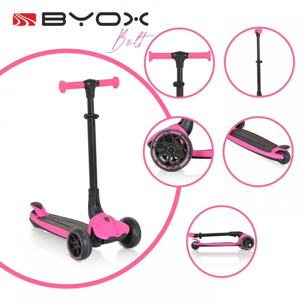 Trotineta pliabila cu lumini LED Byox Bolt Pink