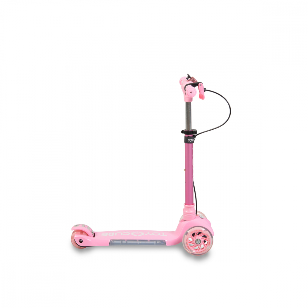 Trotineta pliabila cu inaltime reglabila,baza antiderapanta cu lumini LED,roti cu lumini LED,frana de mana,de la 3 ani si pana la 50 kg,muzica,far si clopotel Byox Toy Cube Pink - 3 | YEO