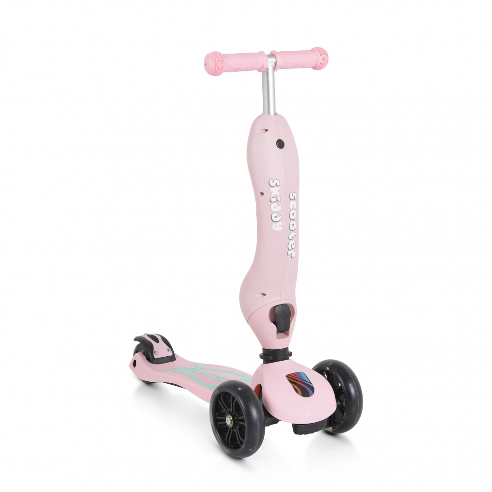 Trotineta 2in1 cu scaunel, transformabila in vehicul fara pedale,inaltime ghidon reglabila pe 3 nivele de inaltime si roti cu lumini LED Byox Skiddy Pink - 3 | YEO