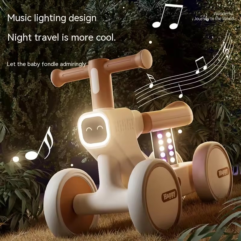 Vehicul fara pedale Ride-On pentru copii, Nichiduta Happy Beige, cu sunete si lumini, de la 1 an, dimensiune 57 x 23 x 42cm, inaltime pana la sezut 28 cm, roti silentioase din spuma Eva - 3