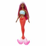 Papusa Barbie Dreamtopia sirena cu par magenta si coada portocalie