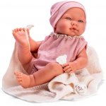 Bebelus Maria cu costumas roz si paturica bej 43 cm