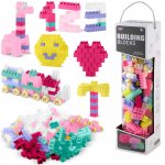 Set 300 cuburi mari de construit Ricokids Create Your Dream Tower Pastel in cutie cu maner