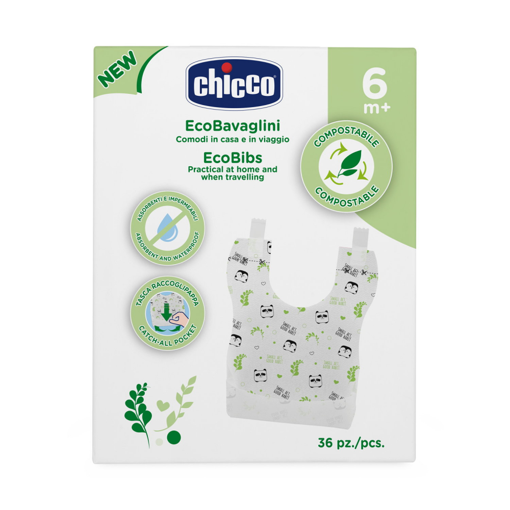 Bavete ecologice si impermeabile Chicco de unica folosinta 36buc 6luni+