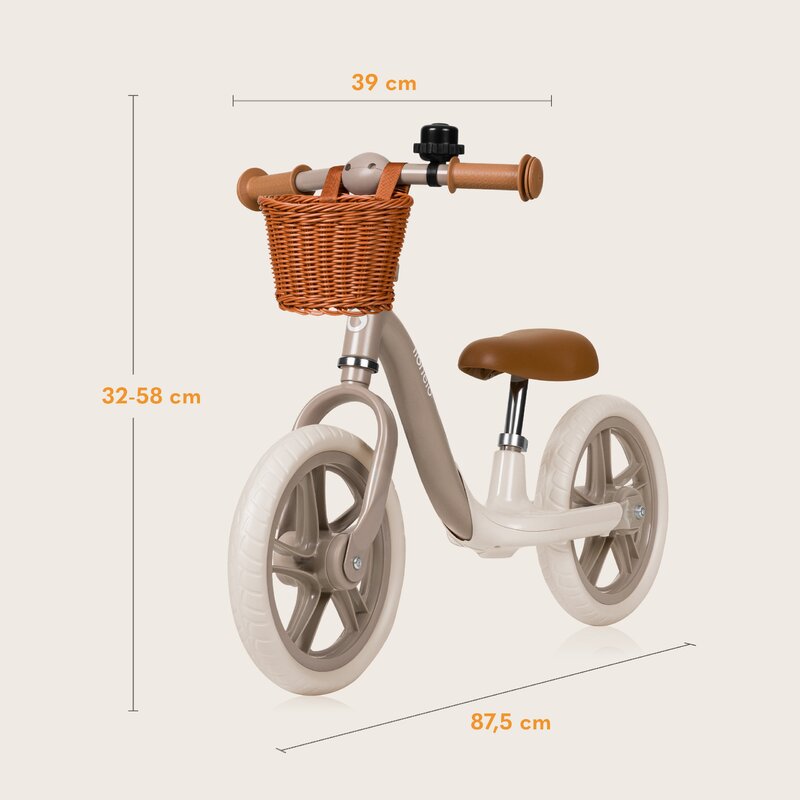 Bicicleta fara pedale Lionelo Alex Plus cu roti din spuma Eva 12 inch Beige Sand