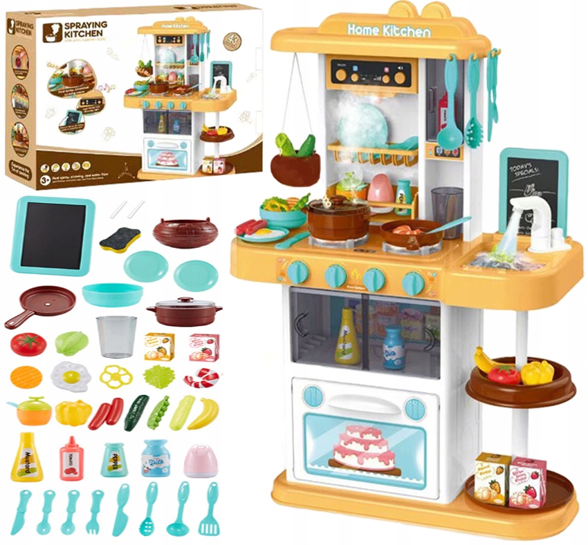 Bucatarie interactiva cu abur, lumini, sunete si 43 de accesorii Home Kitchen Yellow