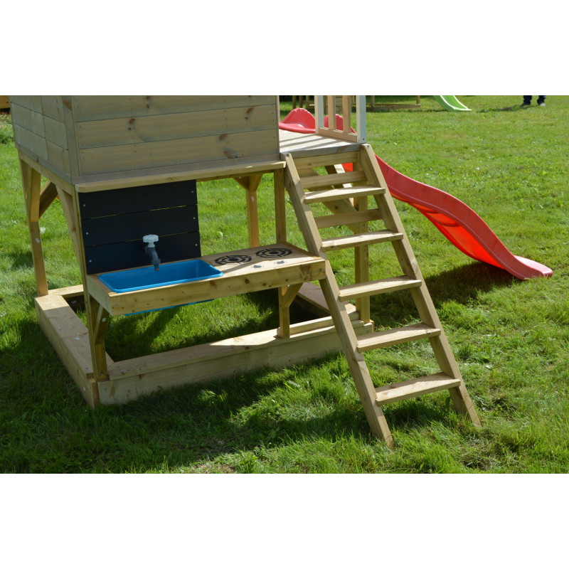 Casuta Summer Adventure House cu loc pentru nisip, tobogan, leagan dublu si bucatarie Wendi Toys