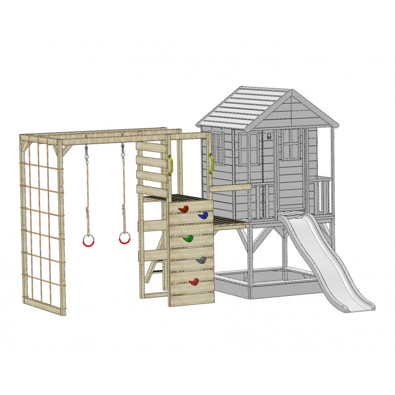 Casuta Summer Adventure House cu loc pentru nisip, tobogan, leagan dublu, modul sport Wendi Toys