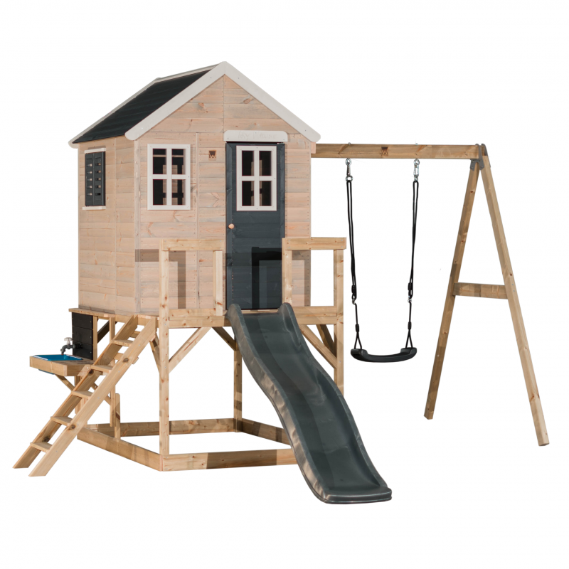 Casuta de gradina grey Lodge cu tobogan, leagan, modul sport si bucatarie Wendi Toys - 2 | YEO