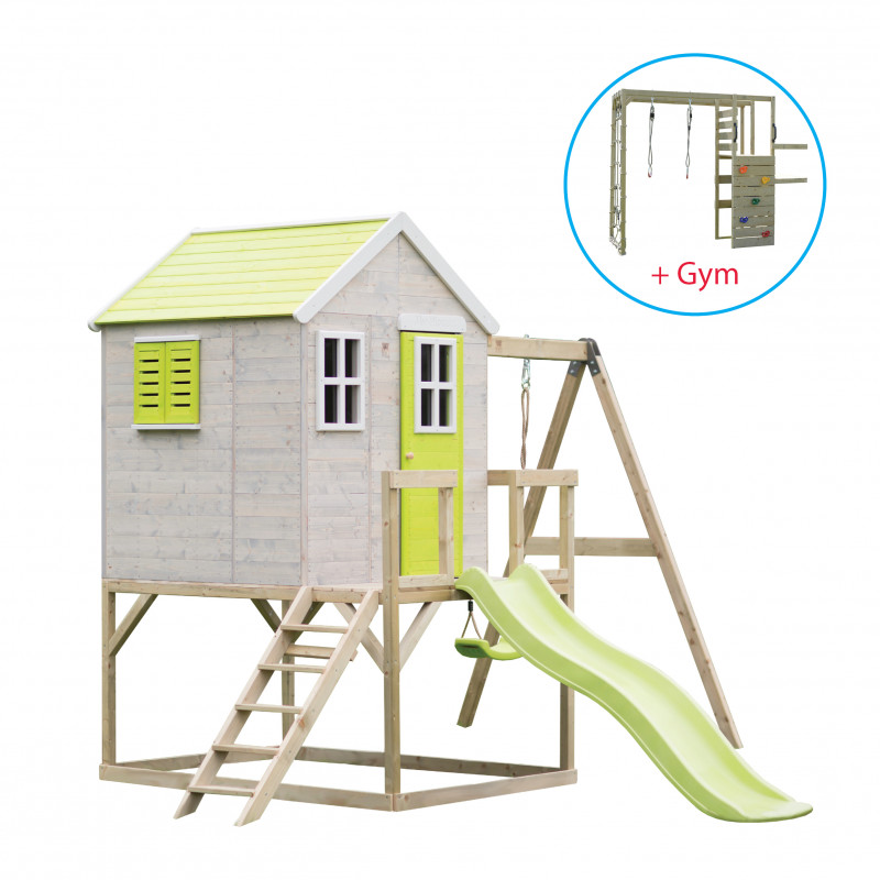 Casuta de gradina lime Lodge cu tobogan, leagan si modul sport Wendi Toys