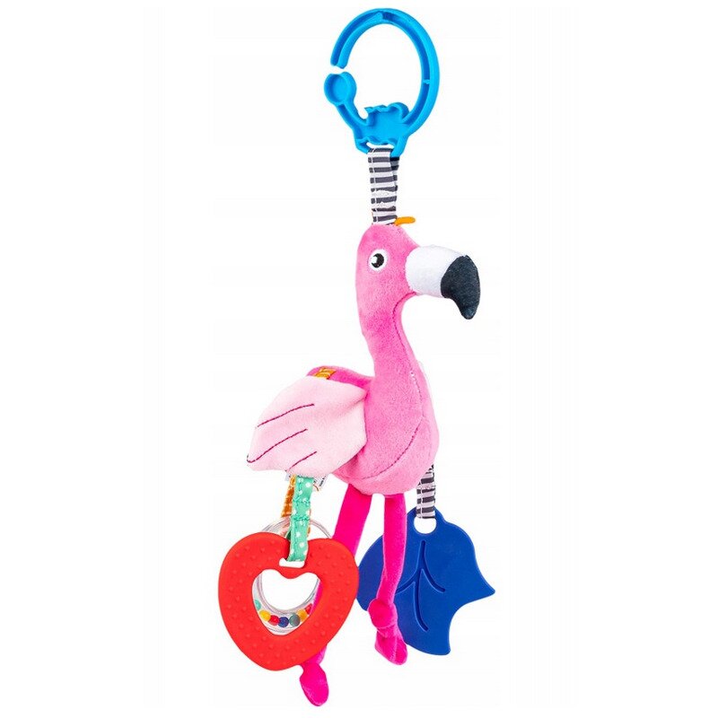 Jucarie pentru carucior Balibazoo Flamingo cu jucarii de dentitie si zornaitoare roz - 6