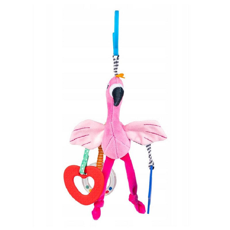 Jucarie pentru carucior Balibazoo Flamingo cu jucarii de dentitie si zornaitoare roz - 1