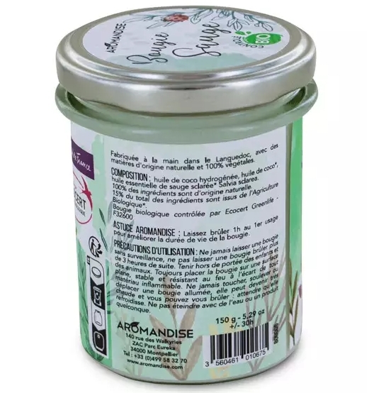 Lumanare parfumata bio Aromandise salvie vegana 150g - 2