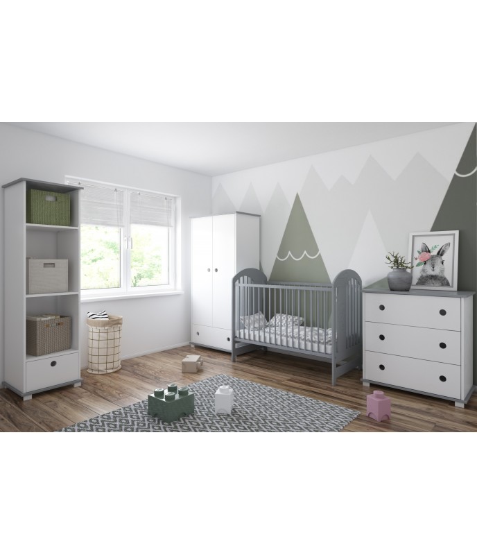 Patut din lemn pentru copii 124x66 cm cu sistem 3 bare detasabile Tymon Grey - 1