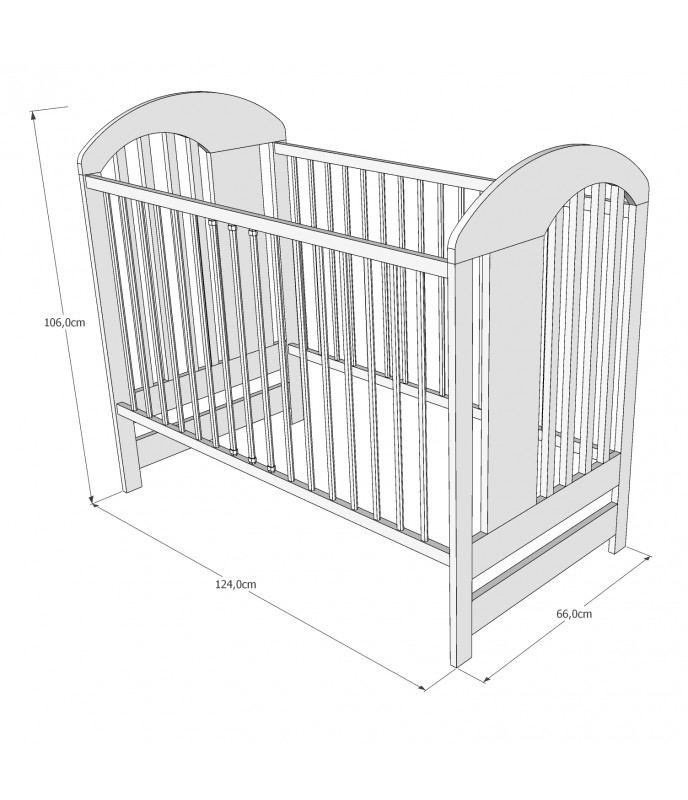 Patut din lemn pentru copii 124x66 cm cu sistem 3 bare detasabile Tymon Grey - 2