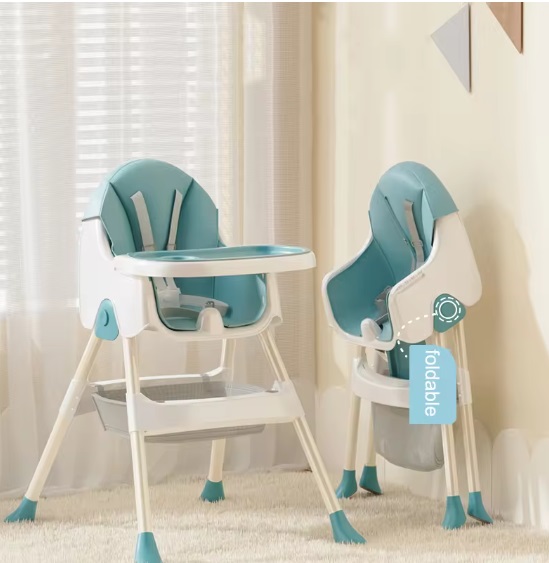 Scaun de masa bebe Little Mom Blue, multifunctional, centura de siguranta in 5 puncte, picioare antiderapante, tava detasabila, pliabil, cos depozitare - 1 | YEO