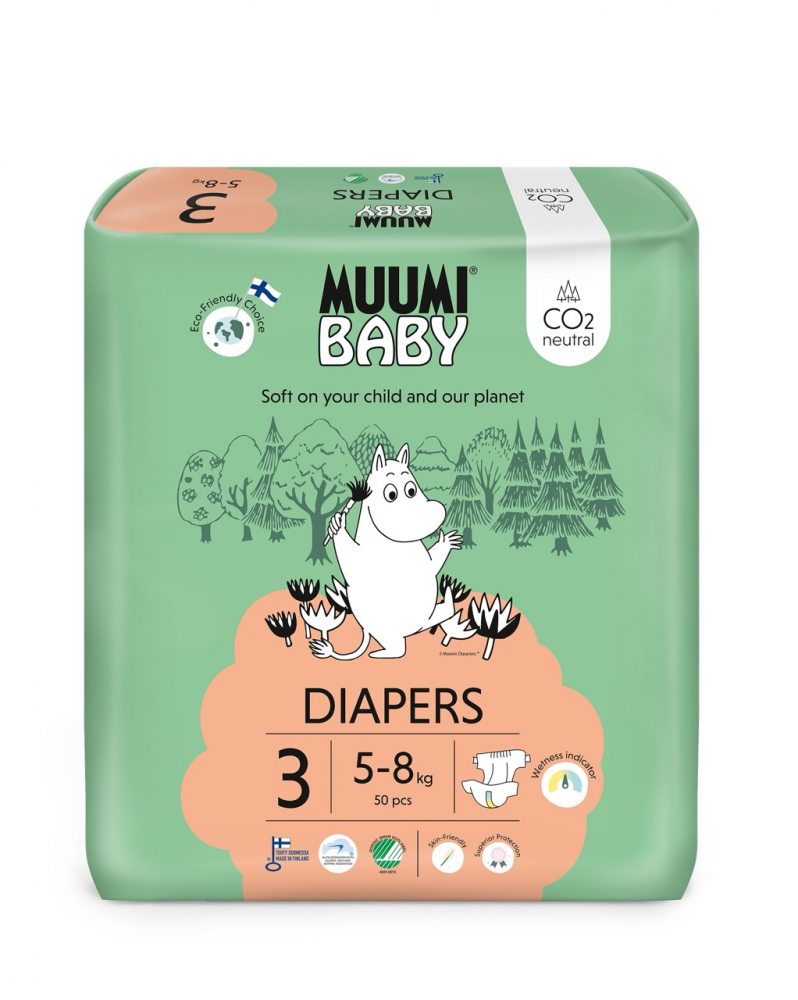 Scutece finlandeze eco Muumi Baby 3, 5-8 kg 50 bucati