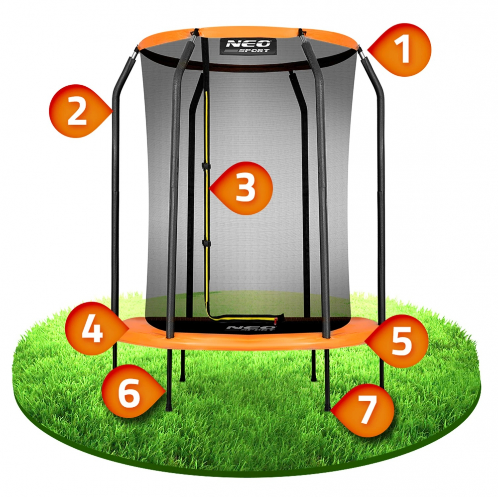 Trambulina de gradina pentru copii 152cm 5ft Neo-Sport cu plasa interioara Orange - 1 | YEO