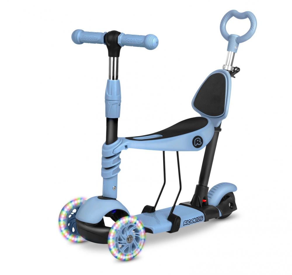 Trotineta 4 in 1 pentru copii Ricokids Todi Albastru, scaunel reglabil cu spatar,maner parental detasabil, inaltime ghidon reglabila, roti cu lumini LED, platforma antiderapanta, cadru din aluminiu, manere ergonomice - 8
