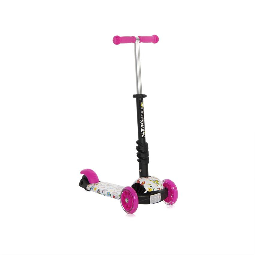 Trotineta pentru copii Smart Plus Pink Butterfly, 3 roti cu LED, scaun reglabil si detasabil, maner parental reglabil, ghidon reglabil, greutate suportata 20 kg, varsta 3 ani+ - 1