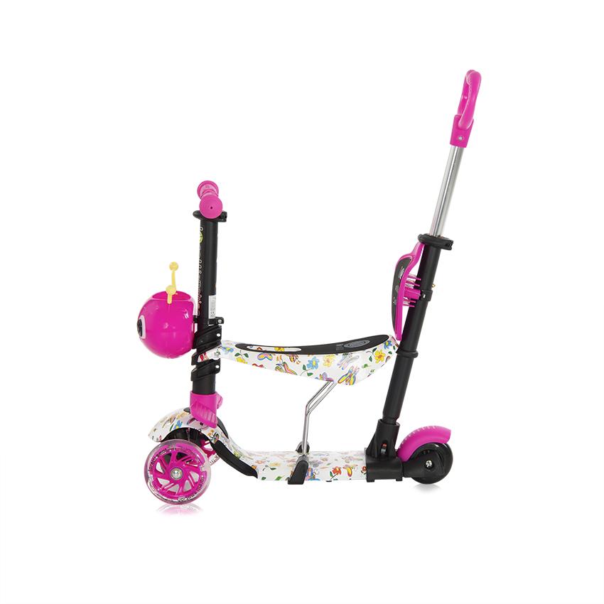 Trotineta pentru copii Smart Plus Pink Butterfly, 3 roti cu LED, scaun reglabil si detasabil, maner parental reglabil, ghidon reglabil, greutate suportata 20 kg, varsta 3 ani+ - 6