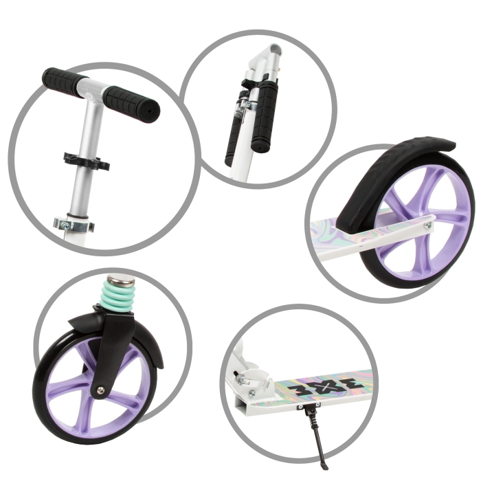Trotineta pliabila de oras 200 mm Driff Purple White, ghidon reglabil, din otel si aluminiu, cric , suspensii, greutate suportata 100 kg, varsta 4 ani+ - 8