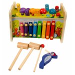 Jucarie educativa Montessori din lemn 7 in 1 cu Xilofon si Ciocanel Blue Owl