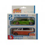 Set 2 machete masini Bburago scara 1:43 Street Fire Lamborghini Huracan Coupe verde si Volkswagen T6.1 Transporter alb/portocaliu