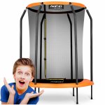 Trambulina de gradina pentru copii Neo-Sport Orange 152cm 5ft, Plasa interioara, Stalpi metalici cu protectie din burete, Intrare cu fermoar si catarama, Covoras impermeabil flexibil