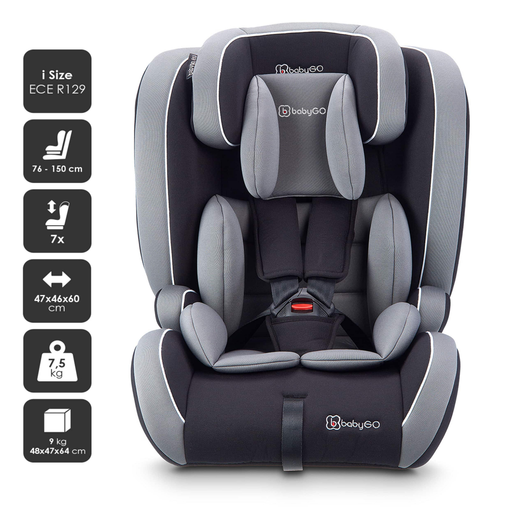 Scaun auto i-Size BabyGo FreeFix Grey 76-150 cm certificat R129