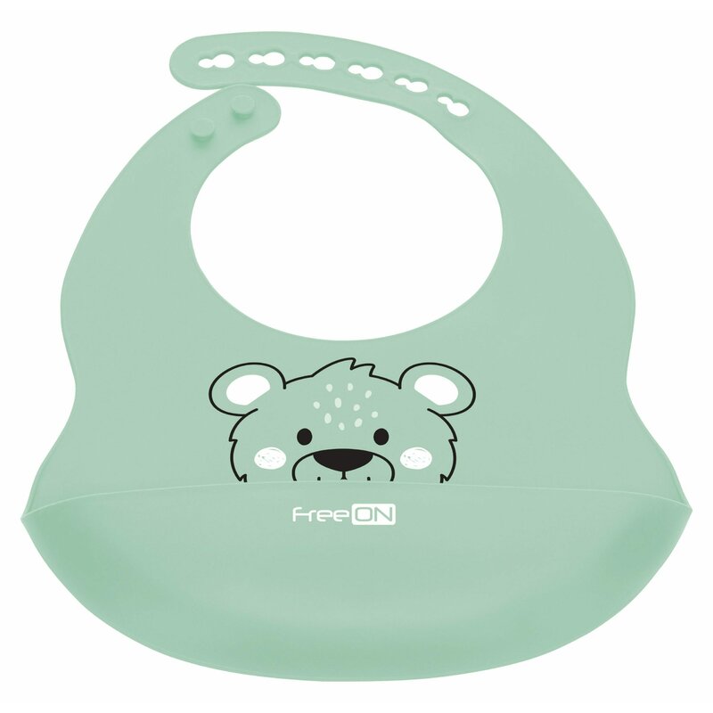 Baveta FreeON moale din silicon cu buzunar 31x24 cm Bear Green