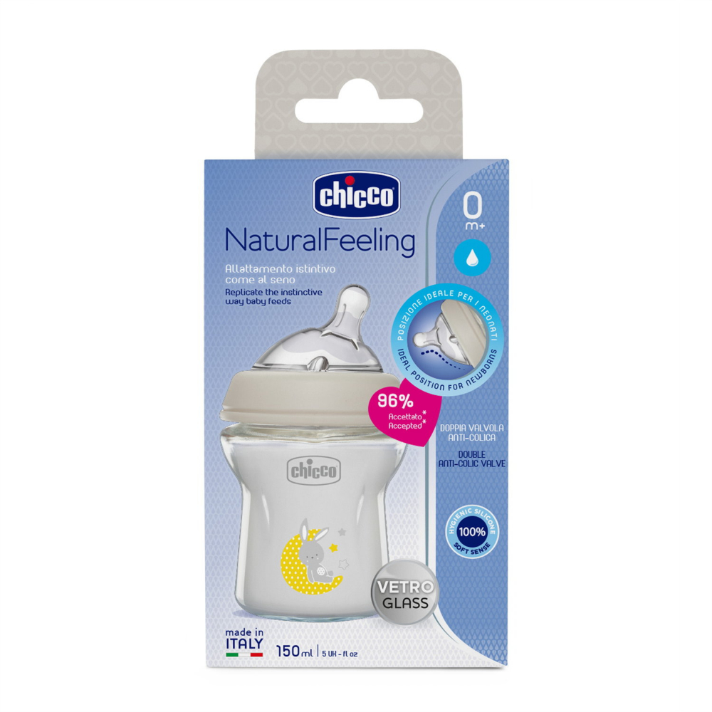 Biberon hranire din sticla Chicco Natural Feeling 150ml 0luni+ - 2 | YEO