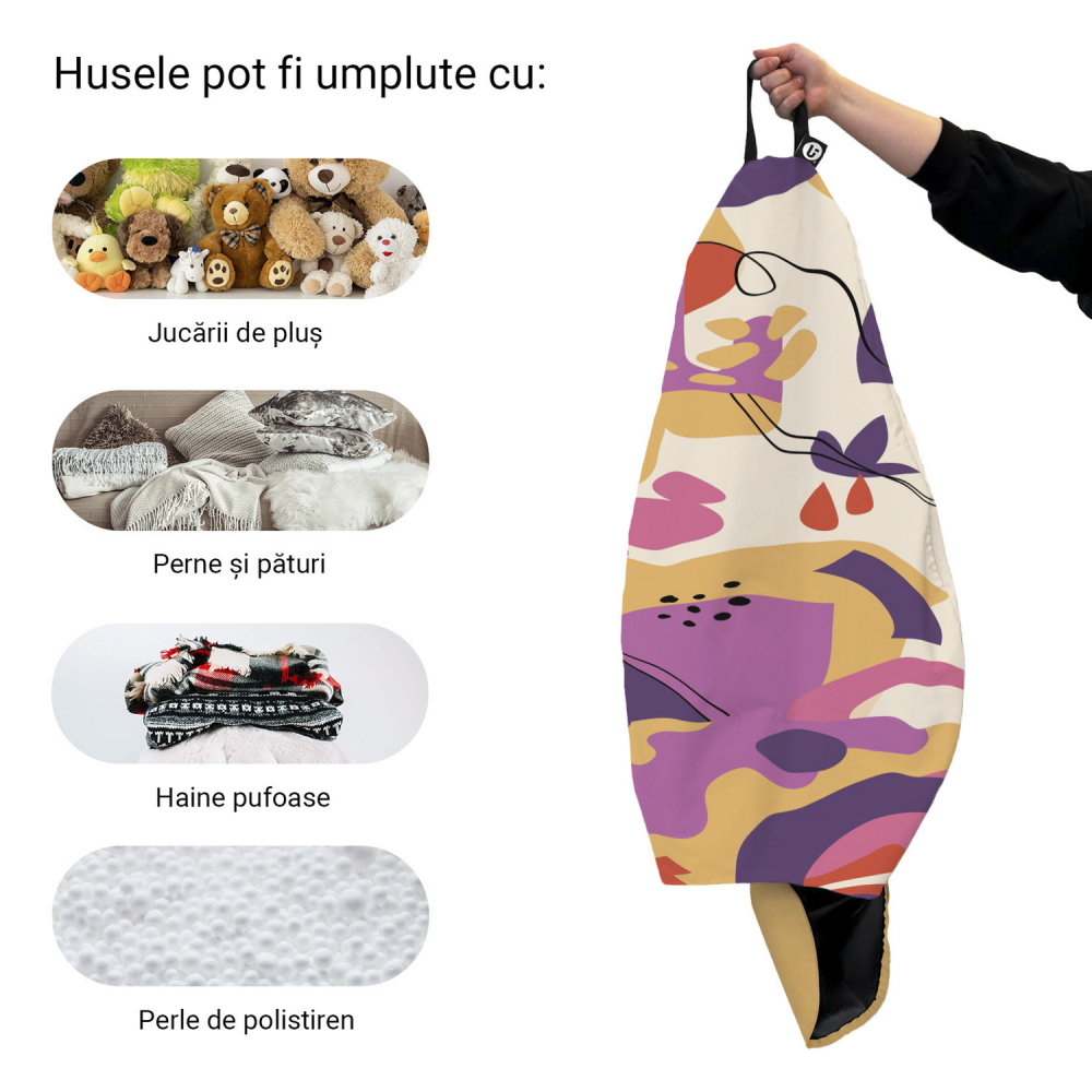 Husa fotoliu Puf Bean Bag tip Para L fara umplutura abstract jungle mov